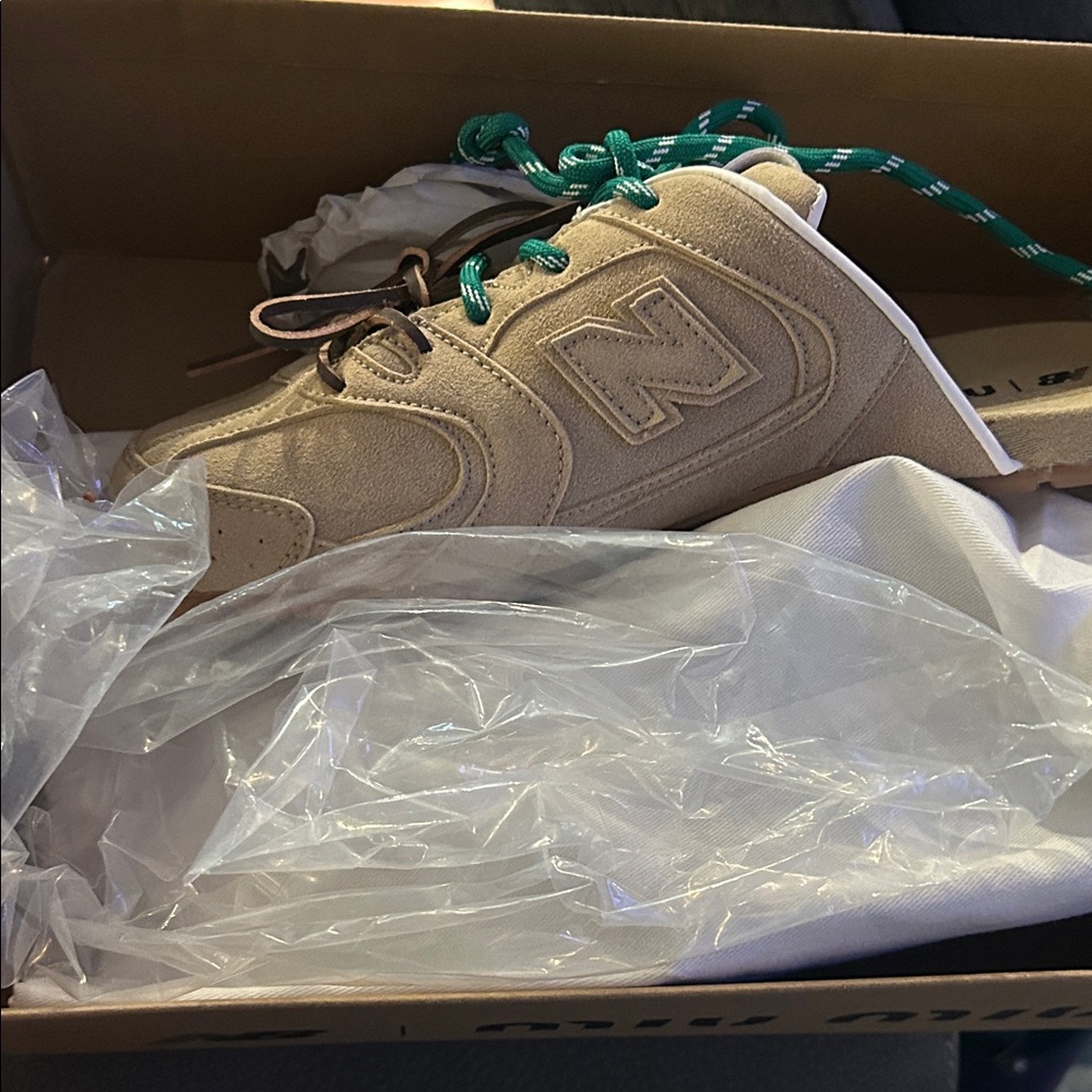 Miu Miu Tan Sneakers with Green Laces